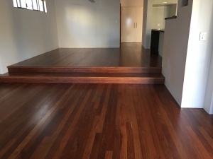 Recycled Jarrah lounge room with stairs.