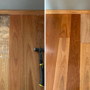 White ant timber floor damage (before &amp; after)